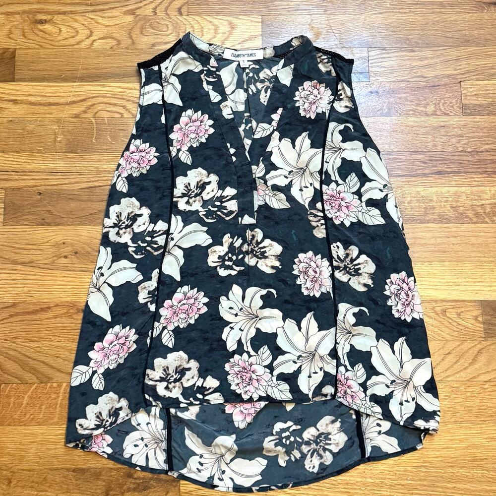 Elizabeth and James Womens Small Silk Elba Watercolor Floral Mesh Shirt Spring
